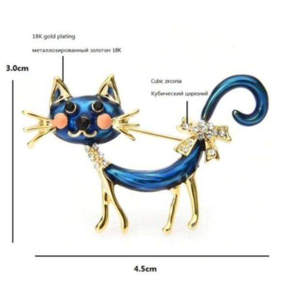 Exquisite 18K Gold Czech Rhinestone Cat Brooch - Picture 2 of 8
